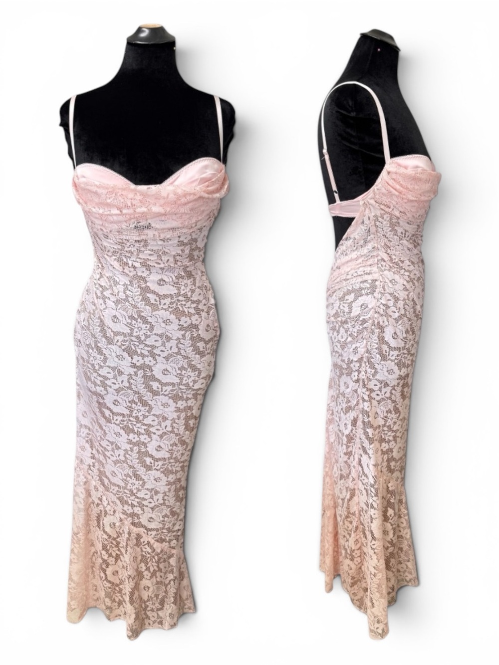 NWOT House of CB AZZURRA Rose Pink Lace Godet Maxi Gown